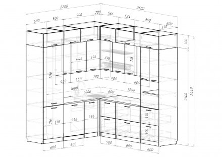 Кухонный гарнитур Лиора гранд прайм, 220х250 см 